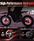 Electric Dirt Bike With Mid Drive 5500 Peak Power, 50 Mph Ebike, showing high-performance hydraulic brakes in action.