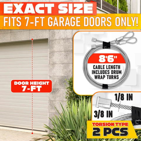 Heavy-Duty 8 Ft 6 In Garage Door Cables For 7 Ft Doors, 304 Steel Galvanized Cables, Pack Of 2, Corrosion Resistant Image