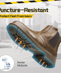 Unisex Steel Toe Chelsea Boots For Work Waterproof Lightweight Comfortable Non Slip Safety Boots With Puncture-Proof Kevlar Midsole And ASTM F2413 Impact Protection For Industrial Construction Sites showing puncture-resistant sole with Kevlar midsole.