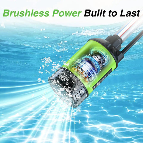 Cordless Submersible Water Pump With Brushless Motor Handy Battery Powered Sump Pump Kit displayed underwater