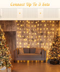304 LED Curtain Lights Outdoor 9.8Ft By 9.8Ft With 8 Modes Plug In Connectable Fairy String Lights for backdrop wall decor