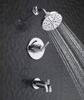 Nicoli 14 Series H2Okinetic Bathtub And Shower Faucet Set with chrome finish shower head and handle on black tile wall