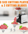 Electric Meat Grinder With Stainless Steel Sausage Stuffer Kit, 2 Blades, 3 Plates, Kubbe Kit, 2000W Max, Heavy Duty For Home Use