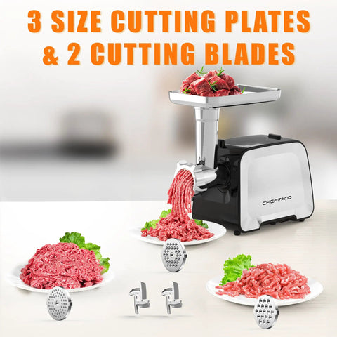 Electric Meat Grinder With Stainless Steel Sausage Stuffer Kit, 2 Blades, 3 Plates, Kubbe Kit, 2000W Max, Heavy Duty For Home Use