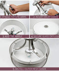 Assembly steps for Linx 16 Inch 3 Light Semi Flush Mount Ceiling Light Fixture with outer mesh shade and white fabric inner shade.