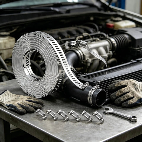 Get Ready For Any Home Rodeo With This 16 Ft DIY Stainless Steel Hose Clamp Kit Featuring Premium Worm Gear Duct Pipe Clamps And Strong Fasteners For Custom Fits On Piping And Plumbing Tasks on engine hose and pipe