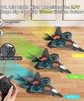 Dual Mode RC Airplane Toy With Watch Remote 2025 Fighter Jet showing multiple modes and LED lights indoors