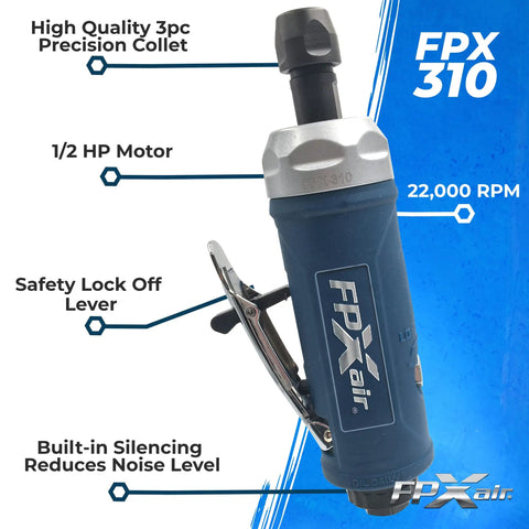 One Quarter Inch Straight Die Grinder for Auto Shops, a True Workhorse, Air Powered Pneumatic Tool with Silencing Feature
