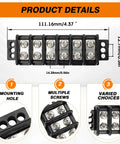 Heavy Duty Double Row Terminal Blocks For 10 To 22 AWG Wiring Stainless Steel Housing 600 Volt 30 Amp Rated Knockout Circuit Connectors product dimensions and mounting features