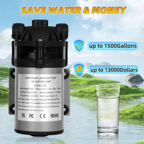 100G RO Booster Pump Kit For Home Use With High And Low Pressure Switches Quarter Inch Inlet Two Meter Water Tubing 304 Stainless Steel Build
