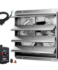 18 Inch Wall Mounted Shutter Exhaust Fan With Speed Controller And Power Cord Kit, Aluminum Louvers And Blades, 1400 RPM, 2000 CFM, Silver