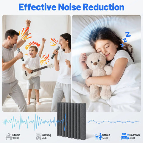 Badass Sound Proof Foam Panels Self Adhesive Acoustic Wall Tiles With High Density build, showcased for noise reduction at home.