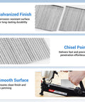 Five Sizes 16 Gauge Galvanized Finish Nails 2500 Pcs Assorted Set for crown molding showing chisel points and smooth surface