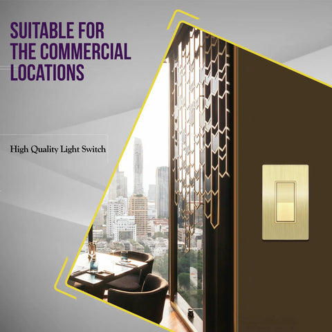 Elite Decorator Light Switch With Sleek Brushed Screwless Wall Plate in commercial space view with skyline