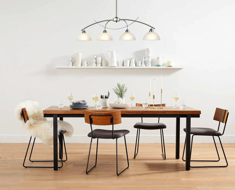 Contemporary Alabaster Frosted Glass Pendant Lighting for Kitchen Island in Brushed Nickel Finish over dining table.