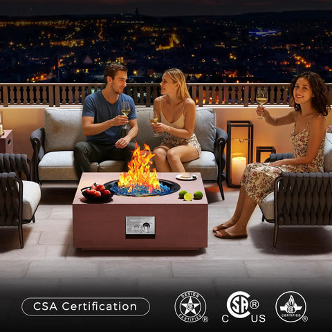 28 Inch Propane Fire Pit Table With 40,000 BTU Gas Fire Pit For Outdoor Patio, showing people enjoying cozy outdoor gathering