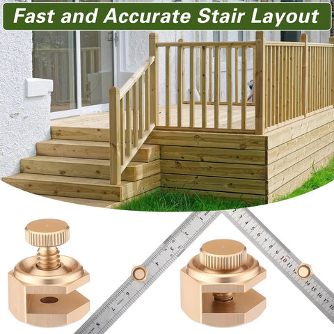 Rock Solid Four Pack Aluminum Stair Gauge Set For Framing Squares Gold Pro Gear Quick Slide Clamps for stair layout and marking.