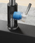 Exposed mechanics of Pull Down Sprayer Kitchen Faucet, Stainless Steel, black chrome finish, showing internal components detail
