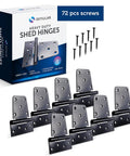 Heavy Duty Gate Hinges 8 Pack Black Iron Tee Strap Self Closing With 72 Stainless Steel Screws and packaging