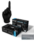 PermaSafe black disposable nitrile gloves, medium, 6+ mil, textured, box of 100