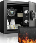 1.2 Cu Ft Fireproof Digital Safe with Keypad and Key Backup, heavy-duty steel, fireproof bag, open with contents visible