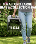 Person carrying 11-gallon grass collection bag for 17 Inch Electric Lawn Mower With Brushless Motor And 6 Height Settings.