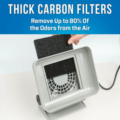 Person inserting carbon filter into Compact Benchtop Fume Absorber With Adjustable Stand 115VAC Solder Fume Extractor.