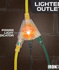 Built Tough Heavy Duty Outdoor Extension Cord 25ft With 3 Outlets 10 Gauge Three Conductor SJTW Yellow Lighted Power Cable