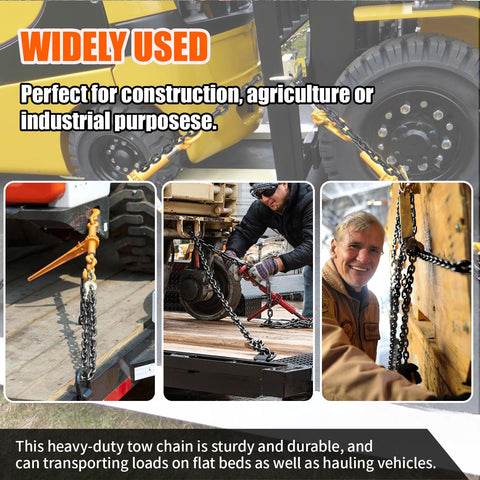 Grade 80 Log Chain 5/16 Inch By 15 Feet Heavy Duty Beefed Up Transport Chain With Clevis Grab Hooks used in hauling vehicles