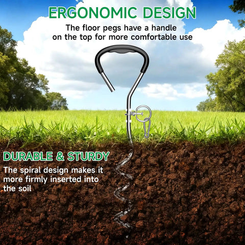Ergonomic spiral peg from Golf Swing Trainer Kit With Rope And Two Golf Balls For Backyard Practice Aid, inserted in soil.