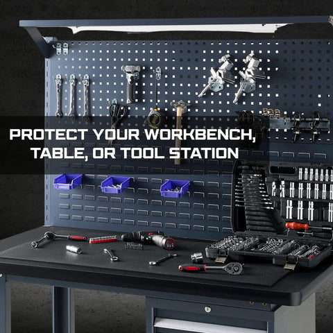 Heavy Duty EVA Workbench Mat 24x72 Inches 5mm Thick Super Grippy Garage Workshop Pad on tool station securing tools from scratches