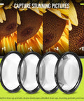 Deluxe Lens Kit For Rebel DSLRs Packed With 58mm Filter Set showing close-up filters with sunflower detail enhancement.