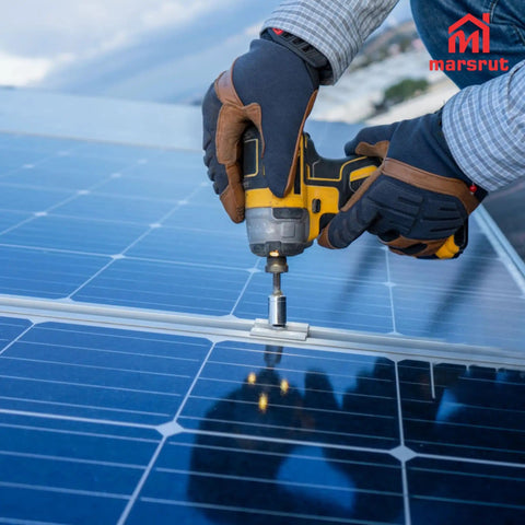 10 Pcs Solar Panel Clamps For Unistrut System And Mounting Bracket Kit being installed on rooftop with drill