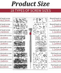 500Pcs Eyeglass Repair Kit With Tiny Micro Screws And Phillips Screwdriver, 18 Sizes of Small Screws Displayed in Organizer