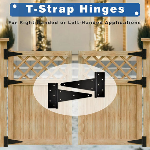 Rock Solid 10 Inch Black Heavy Duty T Strap Gate Hinges Top Notch Hardware With Rust Proof Steel Build For Seamless Outdoor Gate Installations And Fence Repair Two Pack