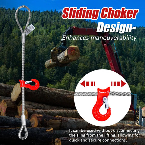 Single Leg Wire Rope Sling 2.5 Ton Vertical Rating, 0.5 Inch Diameter, 8.2 Foot Length, with hook detail and crane in background