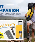 Trek-Z Cork Grip Trekking Poles For Hiking being used by a hiker with a backpack on a mountain trail, promoting travel readiness.