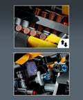 Close-up of LEGO Technic Bugatti Bolide Racing Car Building Set engine and steering details, part of 905-piece set for ages 9+