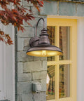 Farmhouse Outdoor Barn Light Fixture 2 Pack Wall Mount Lantern Sconce for Exterior Porch with Industrial Bronze and Gold Interior