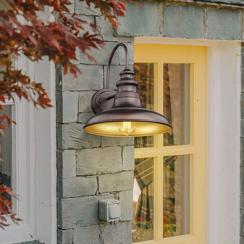 Farmhouse Outdoor Barn Light Fixture 2 Pack Wall Mount Lantern Sconce for Exterior Porch with Industrial Bronze and Gold Interior