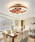 Low Profile Bladeless Ceiling Fan With Light For Kitchen And Bedroom Sleek Quiet Reversible Motor 6 Speeds 3 Light Color Options Flush Mount Design That Keeps Rooms Cool And Slick installed above a dining table in a bright room.