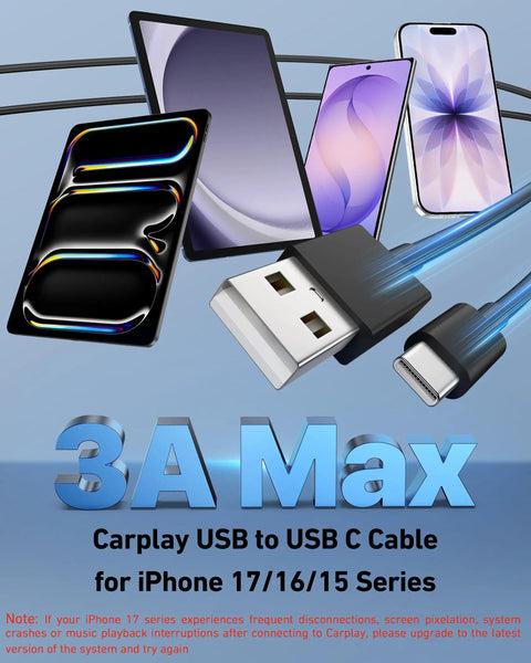 CarPlay USB A To USB C Cable For iPhone 17 Series 17 Pro 17 Pro Max 16 15 Pro Plus iPad And Android Devices 3FT 2 Pack Fast Charge Car Charger Cord For In Vehicle Use With Durable Braided Build with phones and cable ends