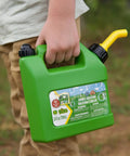 Child holding 24oz bubble refill for Bubble Leaf Blower Toy For Kids With 24oz Bubble Refill, Battery Operated Outdoor Bubble Machine.