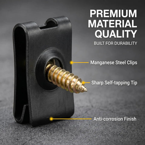 All In One 170 Piece Car Screw And U Clip Kit With Metal Fasteners For Dash And Door Panels, showcasing manganese steel clip