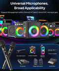 Wireless Karaoke Microphone Set With Rechargeable Bluetooth 5.3 Microphones And Receiver, Dope 200ft Range, Multi Channel Auto Switching, Plug And Play For Party Church Meeting And PA System, Crystal Clear Dynamic Sound in front of diverse audio equipment.