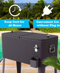 80 Quart Rattan Rolling Cooler Cart For Outdoor Patio Parties On Wheels With Brown Wicker Finish Keeps Drinks Cold