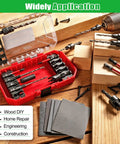 Heavy Duty Countersink Drill Bit Set, 23 Piece Tapered Wood Bits With Plug Cutter, Slick Hex Shank, Adjustable Depth Rings, Pro Workhorse Kit With Sandpaper And Sturdy Carry Box laid out in a toolbox.