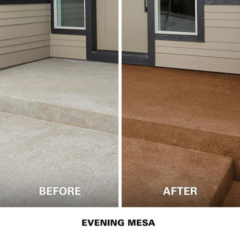 Before and after showing Level Up Your Patio Game With This Hassle Free Semi Transparent Decorative Stain Evening Mesa One Gallon use.