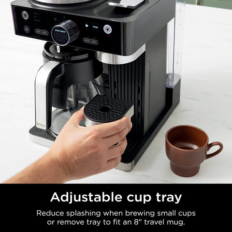 Espresso And Coffee Maker Barista System With Built In Frother Three Espresso Brew Styles Nespresso Capsule Compatible 19 Bar Pressure For Rich Crema At Home Cafe Quality Espresso Cappuccino And Latte Maker Black with adjustable cup tray in use