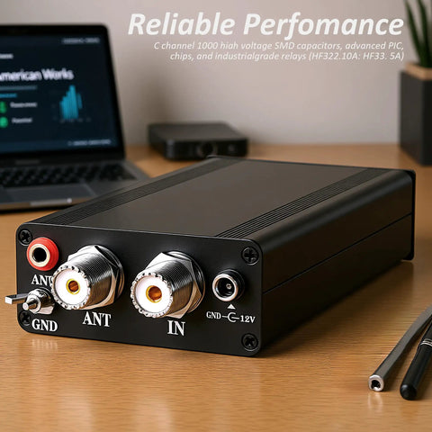 Wideband 1.8 To 50 MHz Antenna Tuner For Ham Radios And Field Ops, 200W Auto Shortwave Tuner With OLED Display, 10-15V DC, back view
